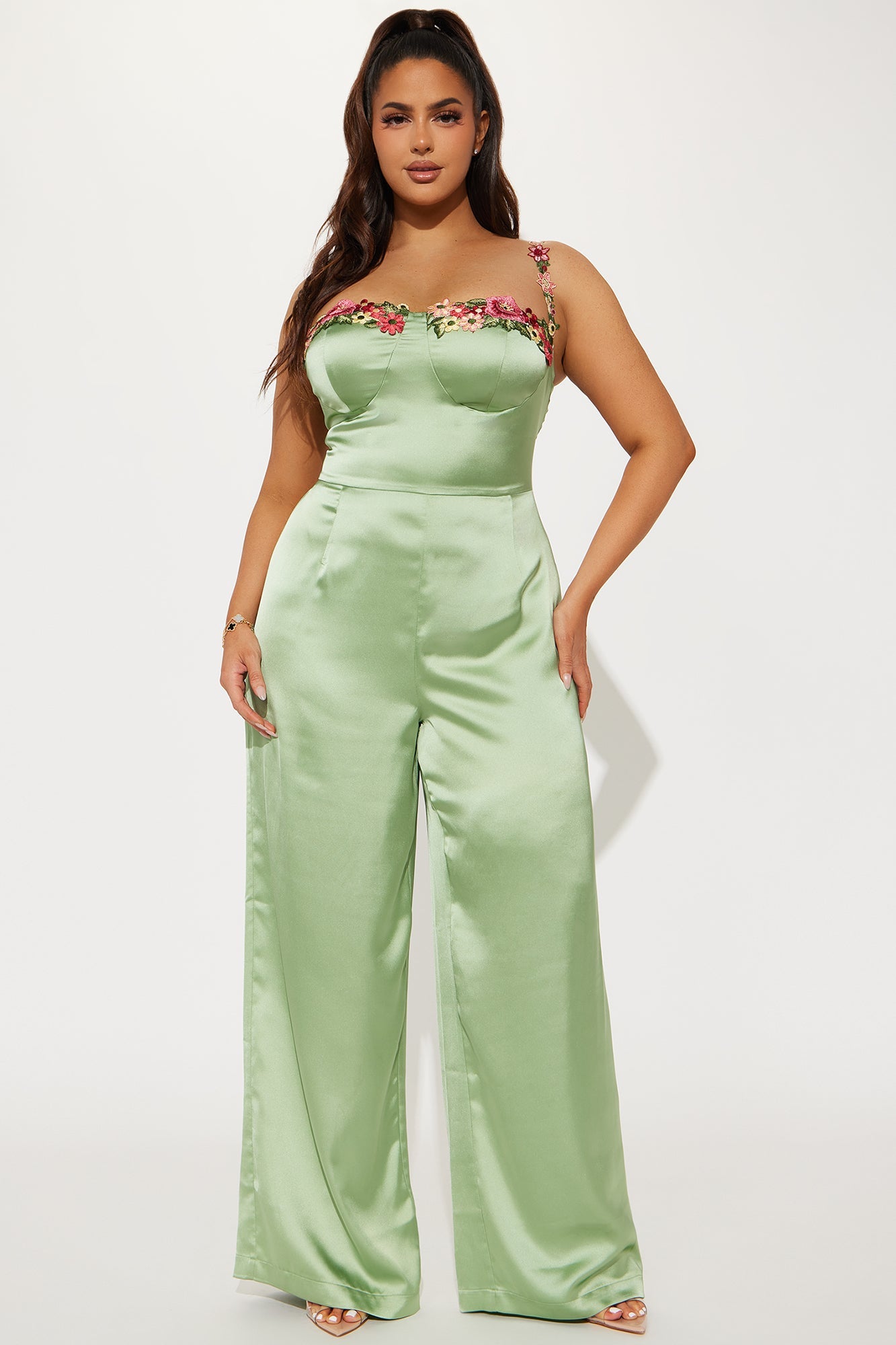 Evelyn Satin Jumpsuit - Sage