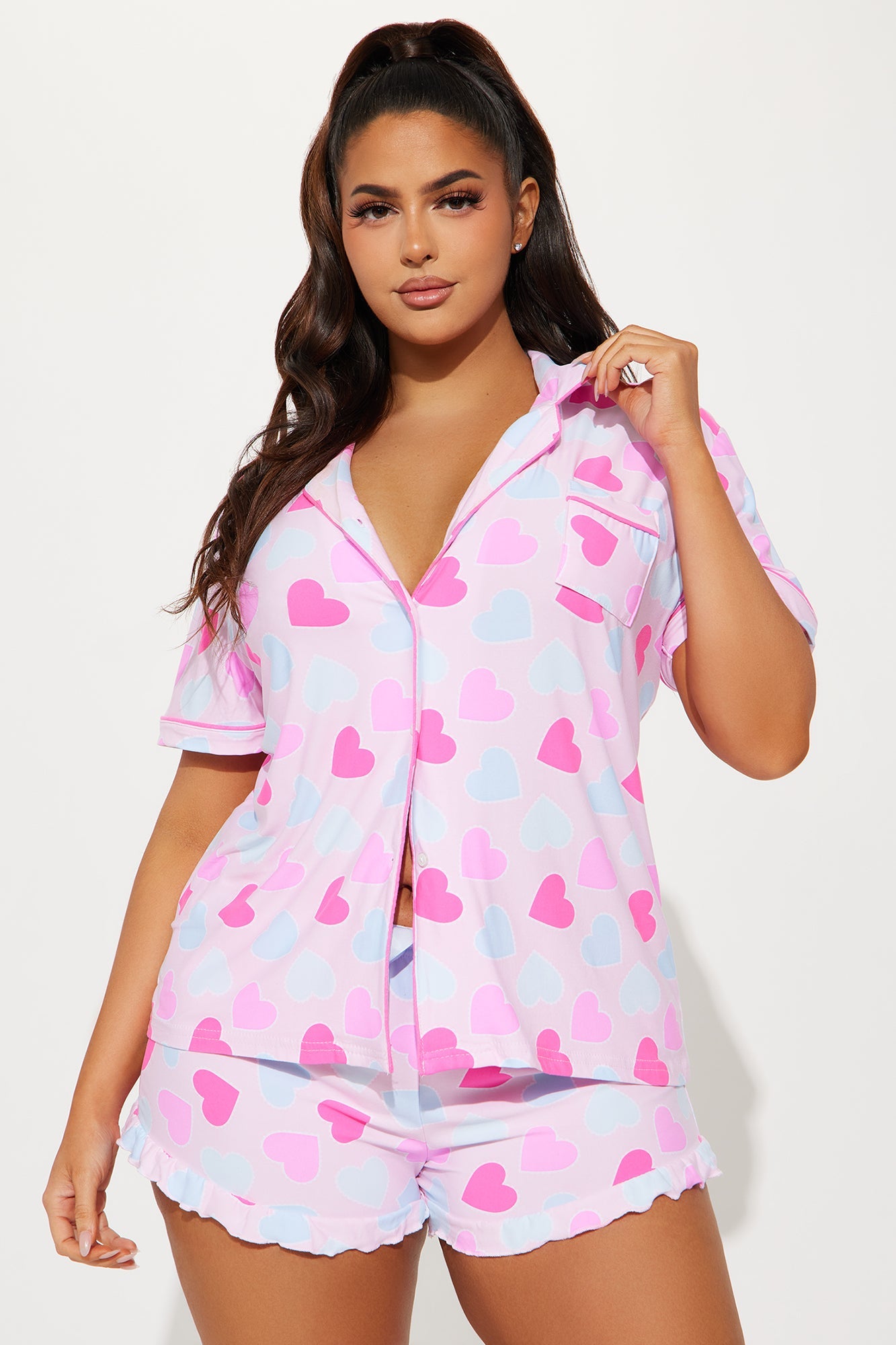 Love You Too PJ Short Set - Pink/combo