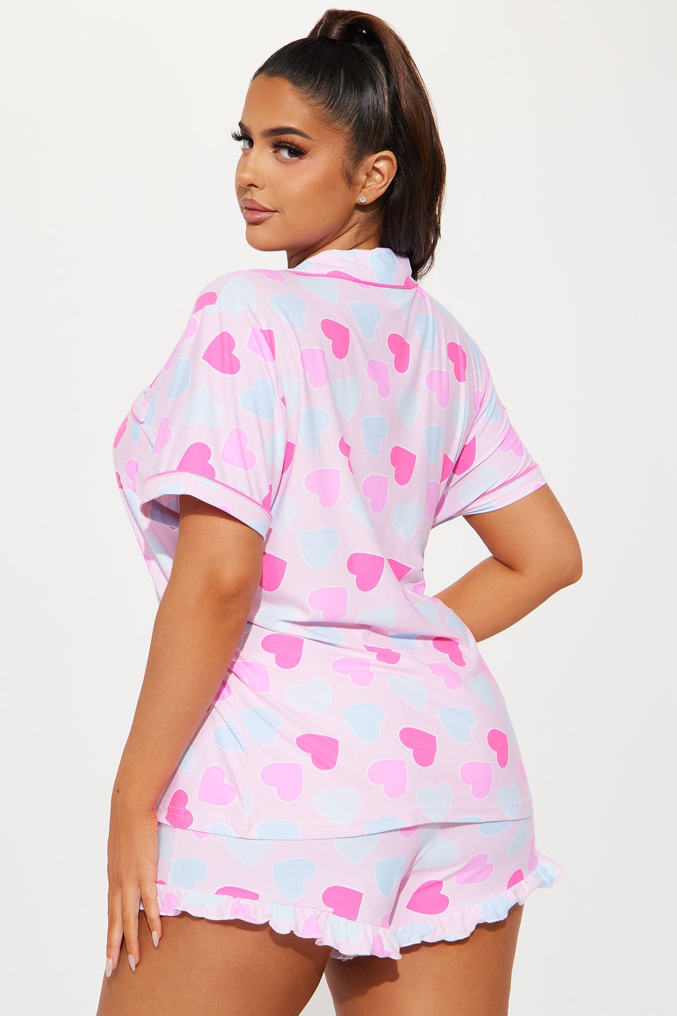 Love You Too PJ Short Set - Pink/combo