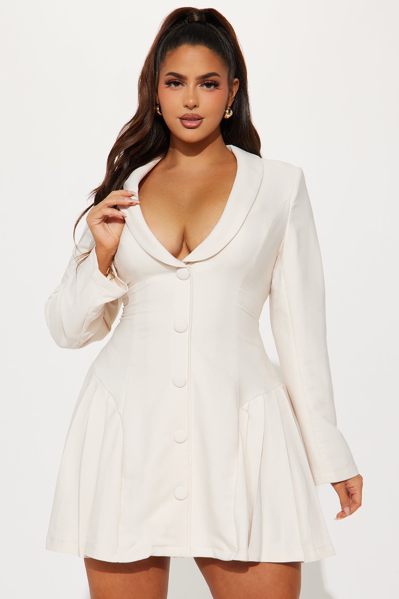 Whitley Pleated Blazer Mini Dress - Cream