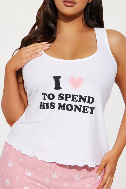Love To Spend His Money PJ Pant Set - Pink/combo