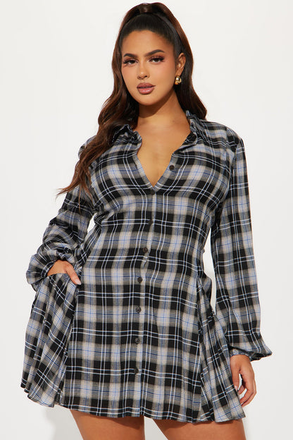 Rianne Plaid Mini Shirt Dress - Blue/combo