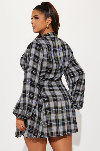 Rianne Plaid Mini Shirt Dress - Blue/combo