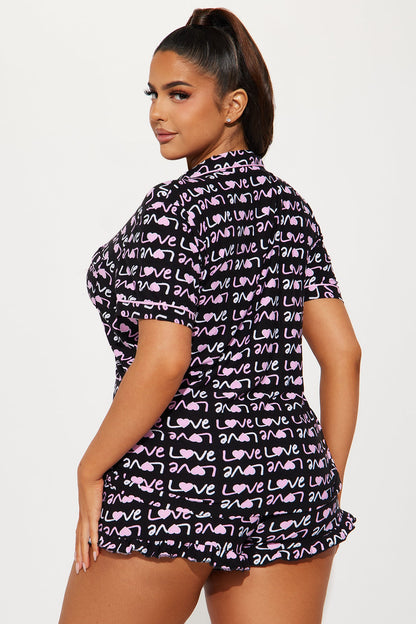 I Wanna Love You PJ Short Set - Black/Pink