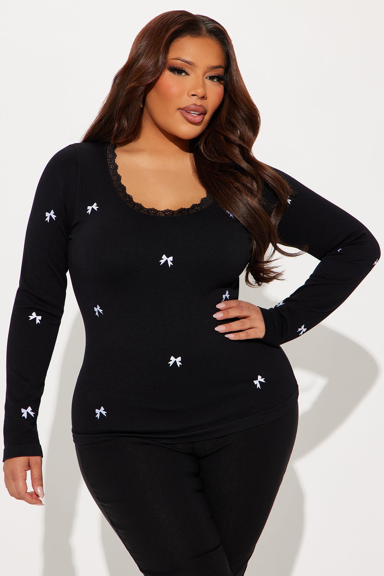 Sweet Moments Seamless Bow Top - Black