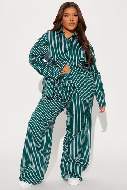 Sara Striped Wide Leg Pant Set - Green