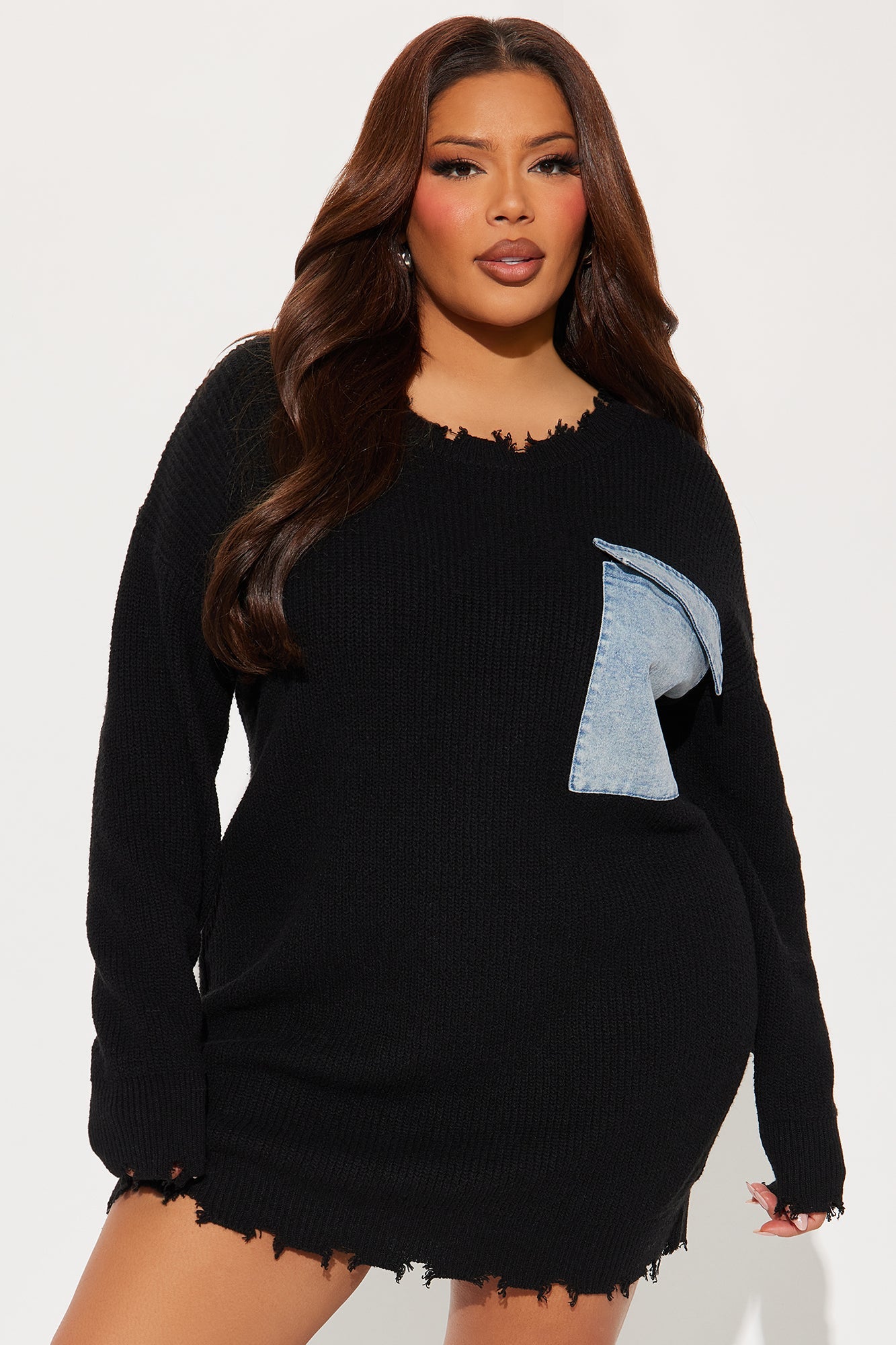 Peace Of Mind Distressed Sweater Mini Dress - Black