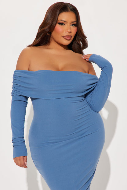 True Masterpiece Ribbed Midi Dress - Blue