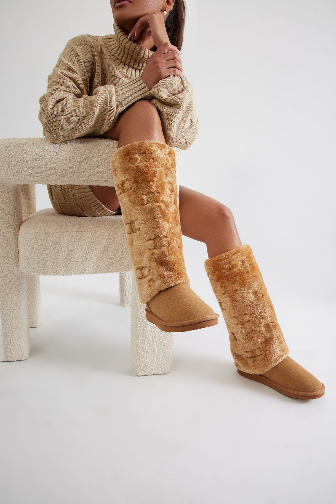 Coco Faux Fur Boots - Chestnut