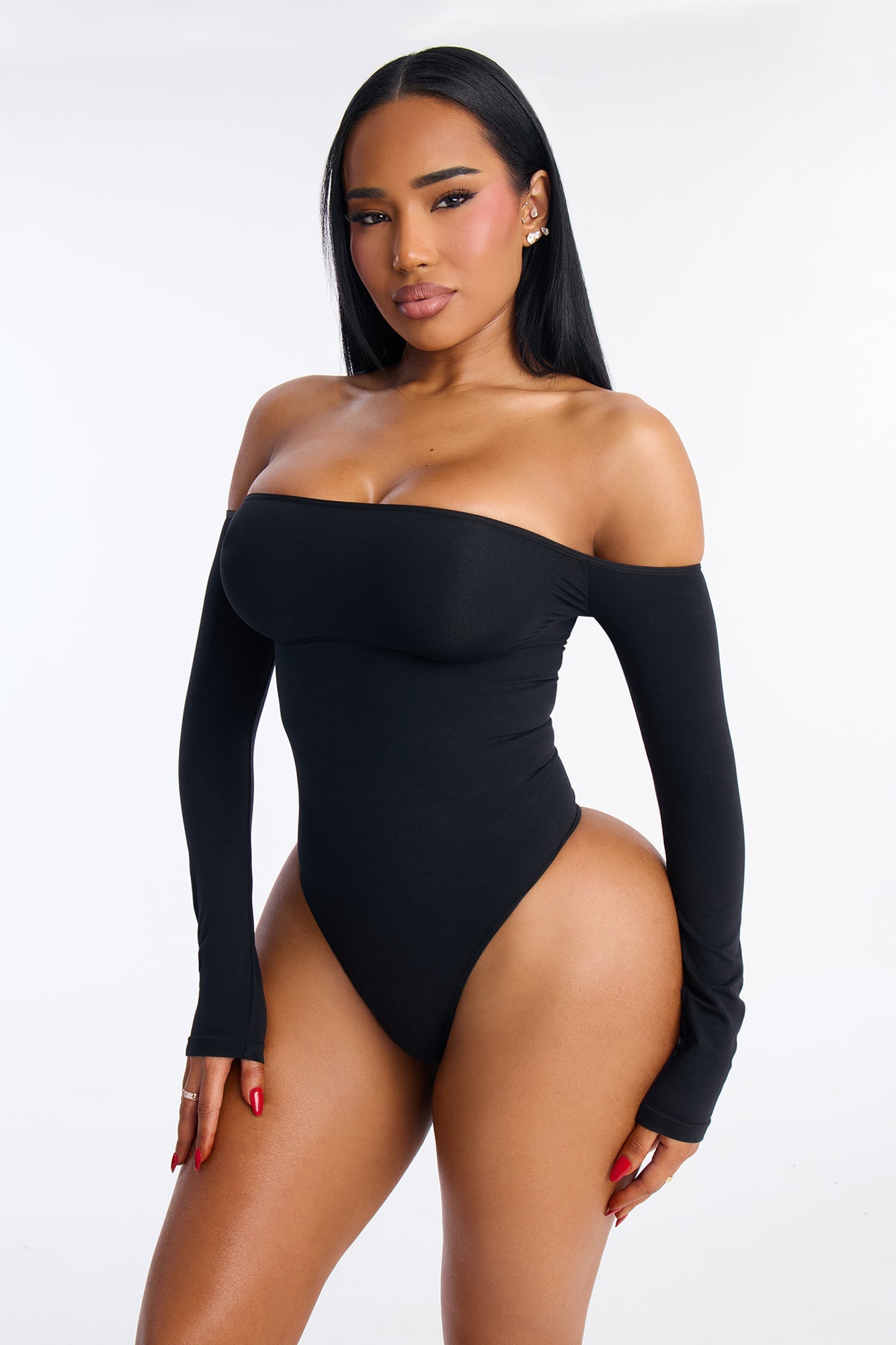 Off The Shoulder Shapewear Bodysuit - Black