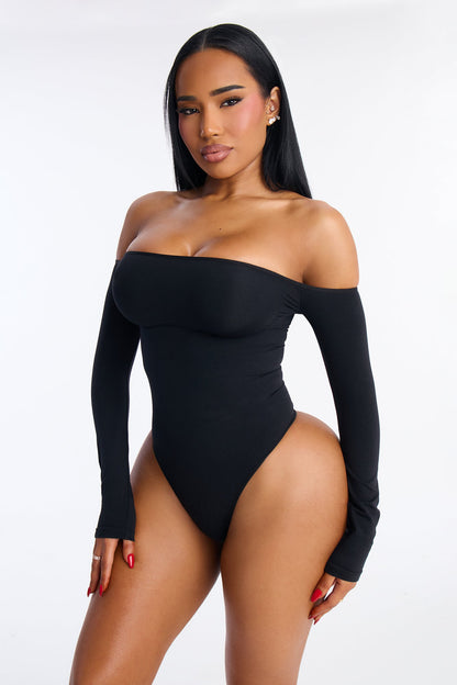 Off The Shoulder Shapewear Bodysuit - Black