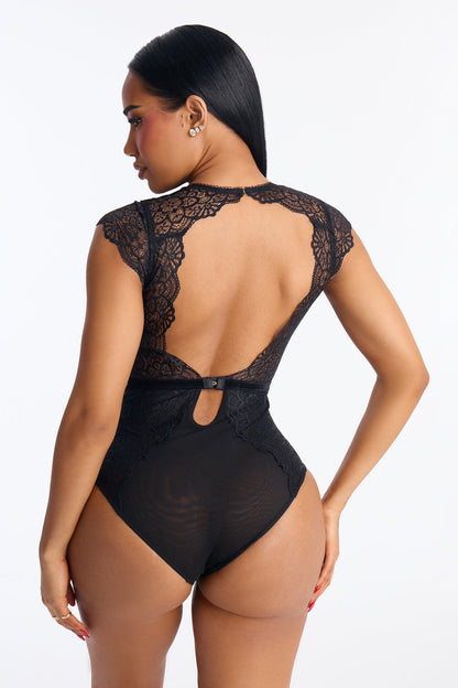 What You Came For Lace Teddy Bodysuit - Black
