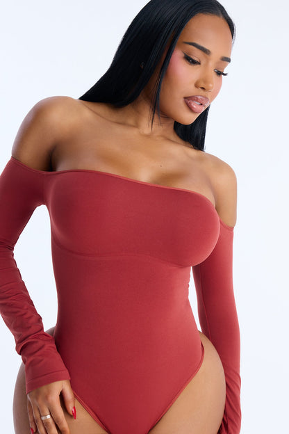 Off The Shoulder Shapewear Bodysuit - Rust
