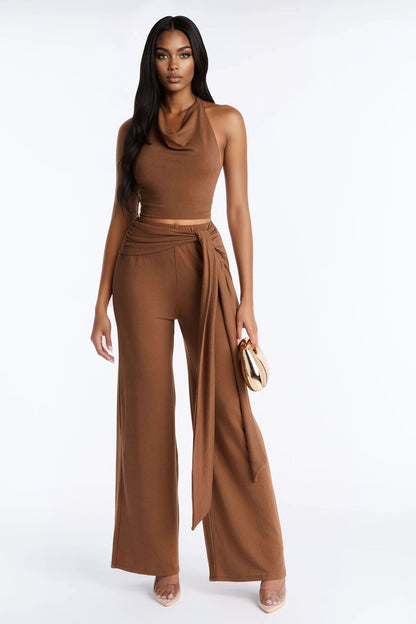 Hannah Halter Top Pant Set - Mocha