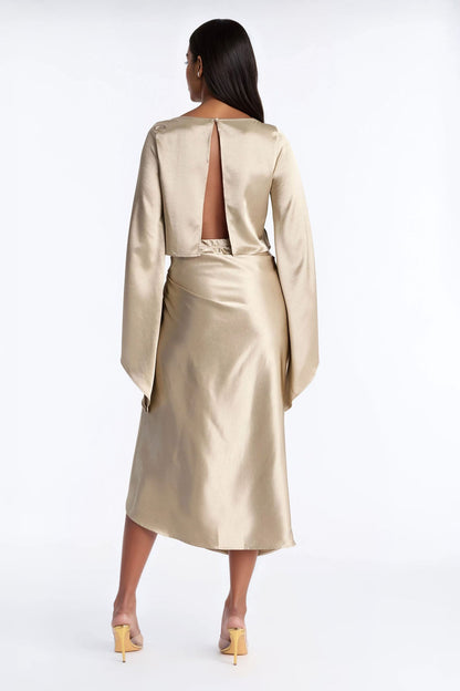 Macey Satin Midi Skirt Set - Champagne