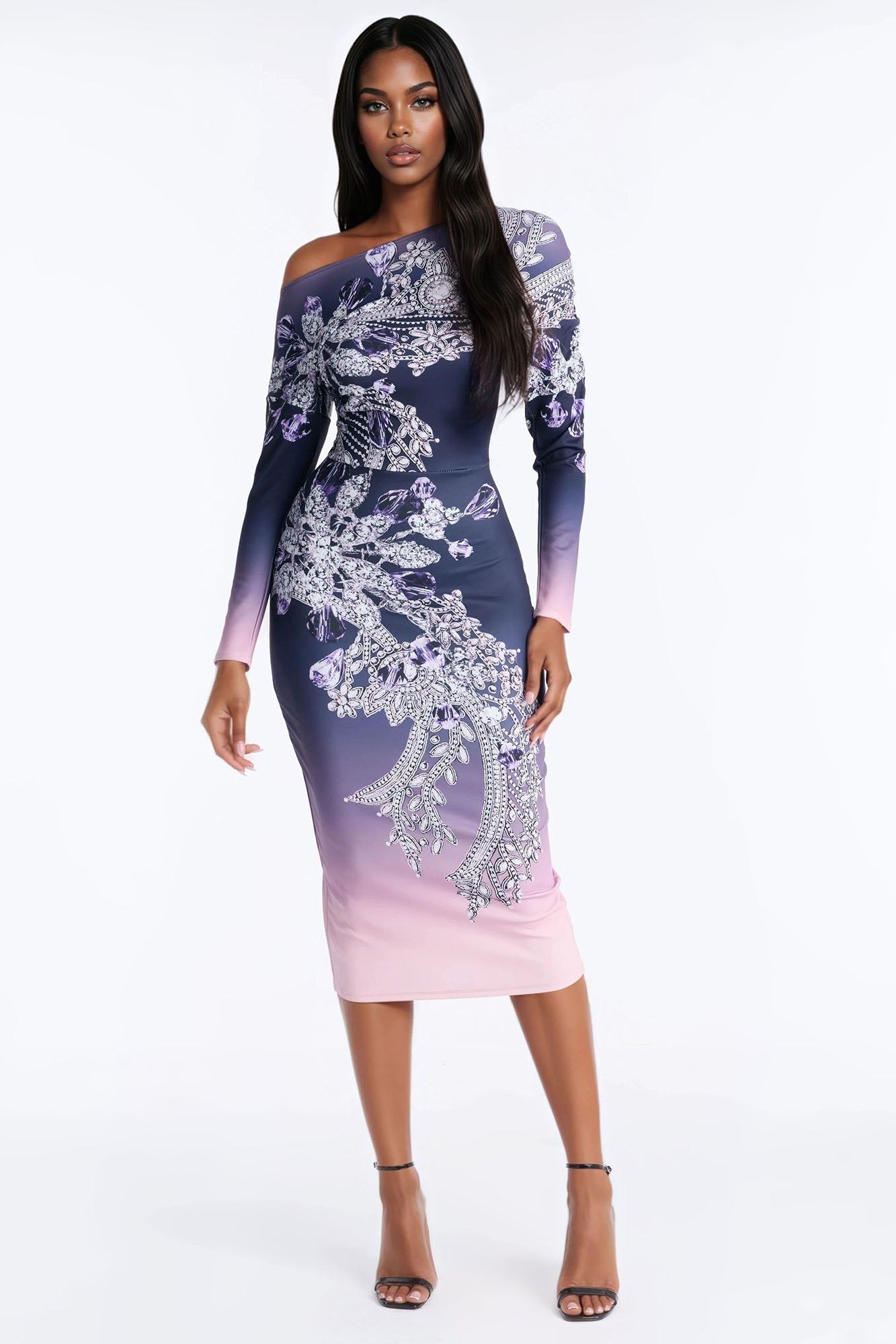 Karena Ombre Midi Dress - Purple/combo
