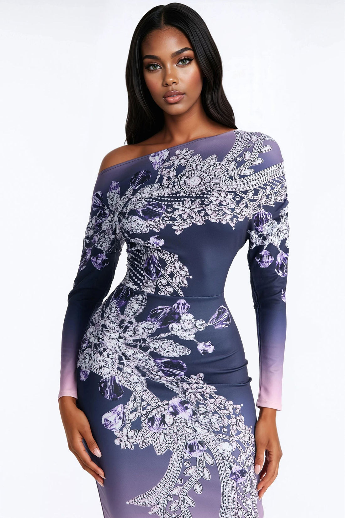 Karena Ombre Midi Dress - Purple/combo