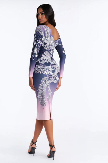 Karena Ombre Midi Dress - Purple/combo