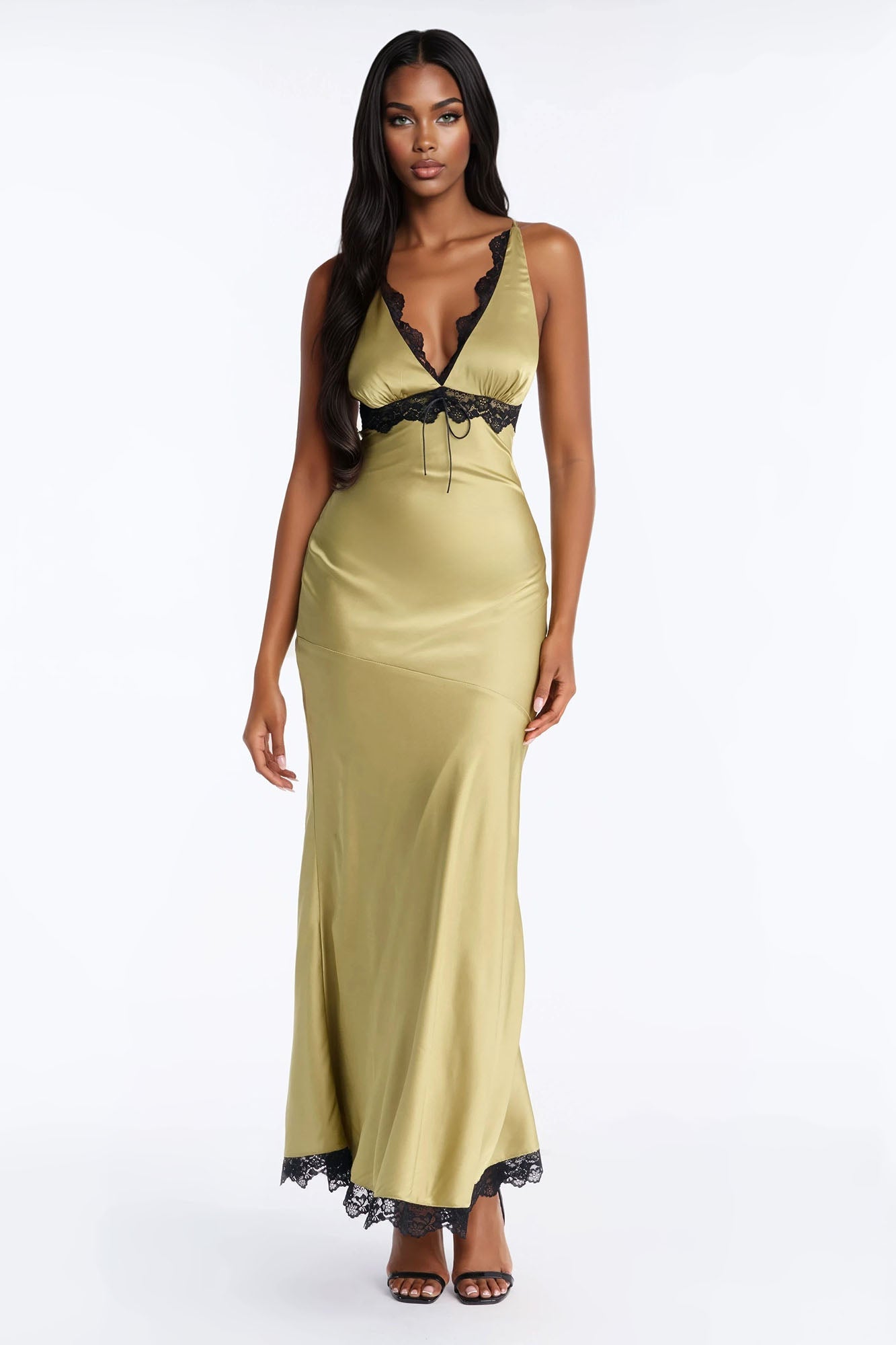 Raylene Lace Satin Maxi Dress - Green/combo