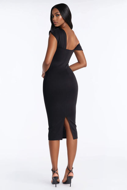 Soraya One Shoulder Scuba Midi Dress - Black