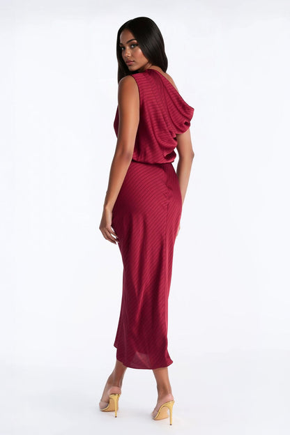 Deana Off Shoulder Satin Maxi Dress - Red