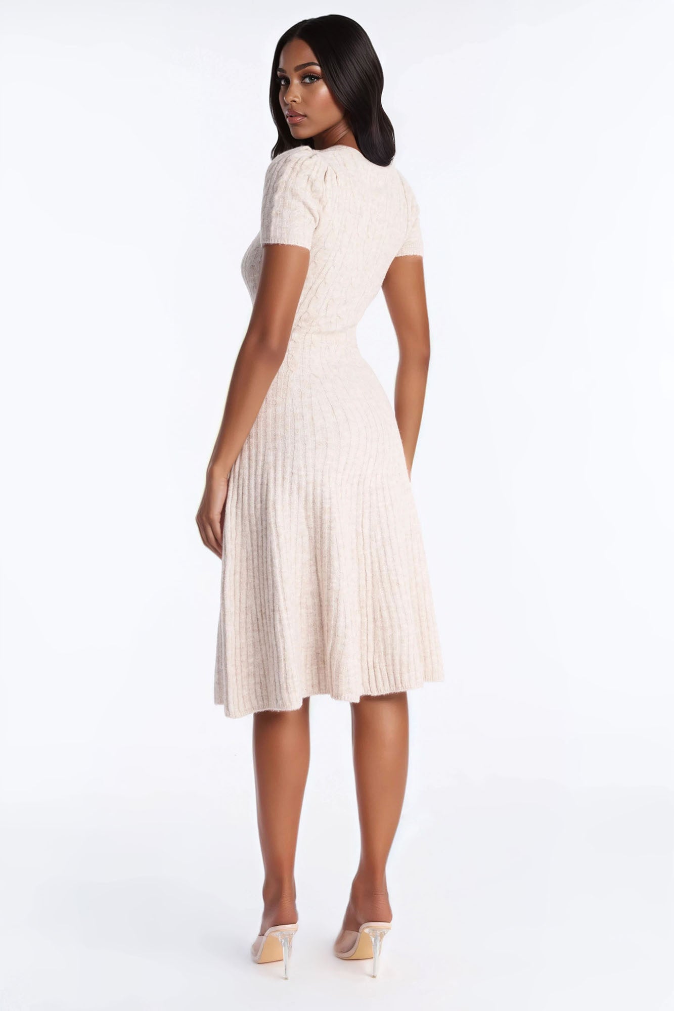 Tyra Cable Knit Sweater Midi Dress - Cream