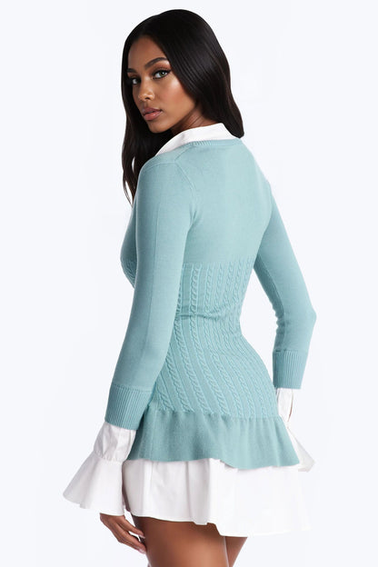 Kiara Peplum Sweater Mini Dress - Dusty Blue
