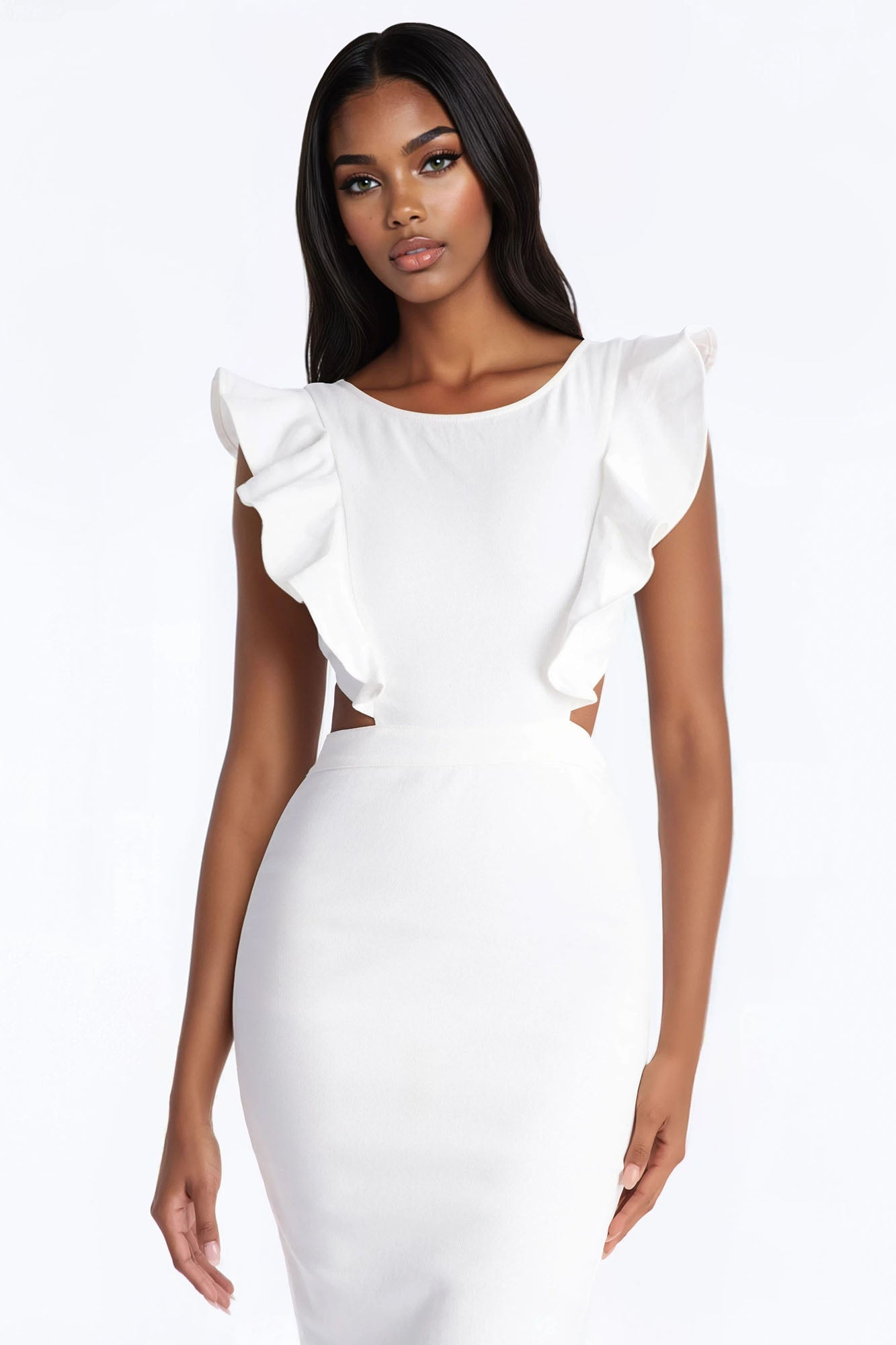 Alishia Denim Midi Dress - White