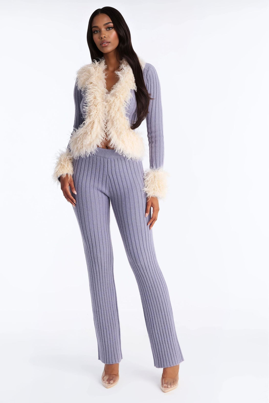 Fur Flirt Sweater Pant Set - Slate Blue