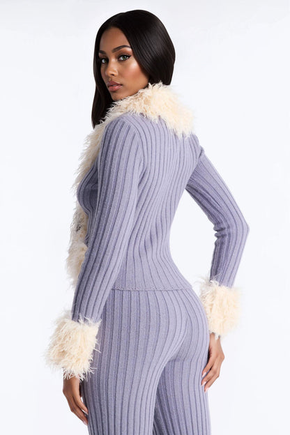 Fur Flirt Sweater Pant Set - Slate Blue