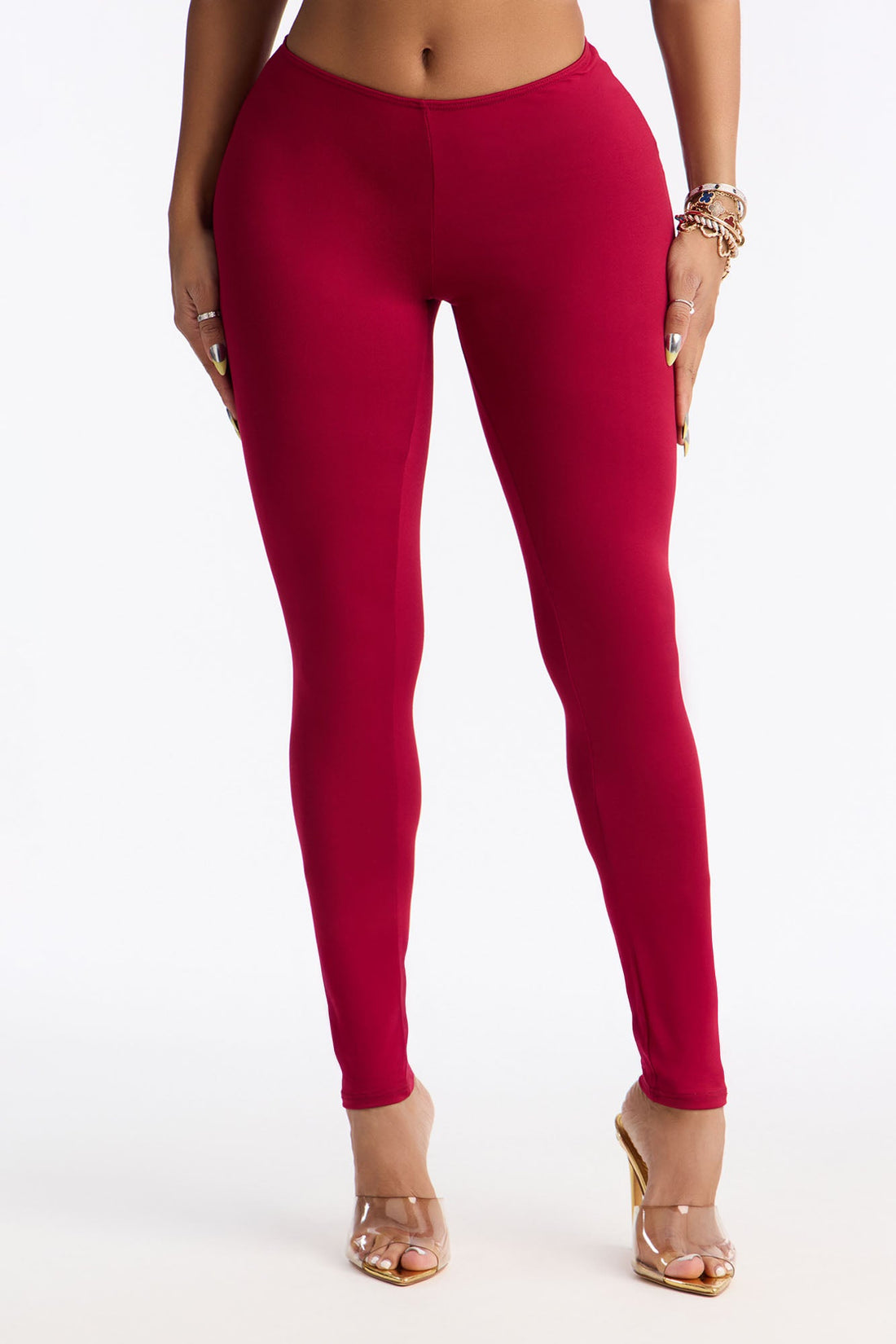 Feeling Cheeky Mid Rise Ruched Butt Legging - DarkRed
