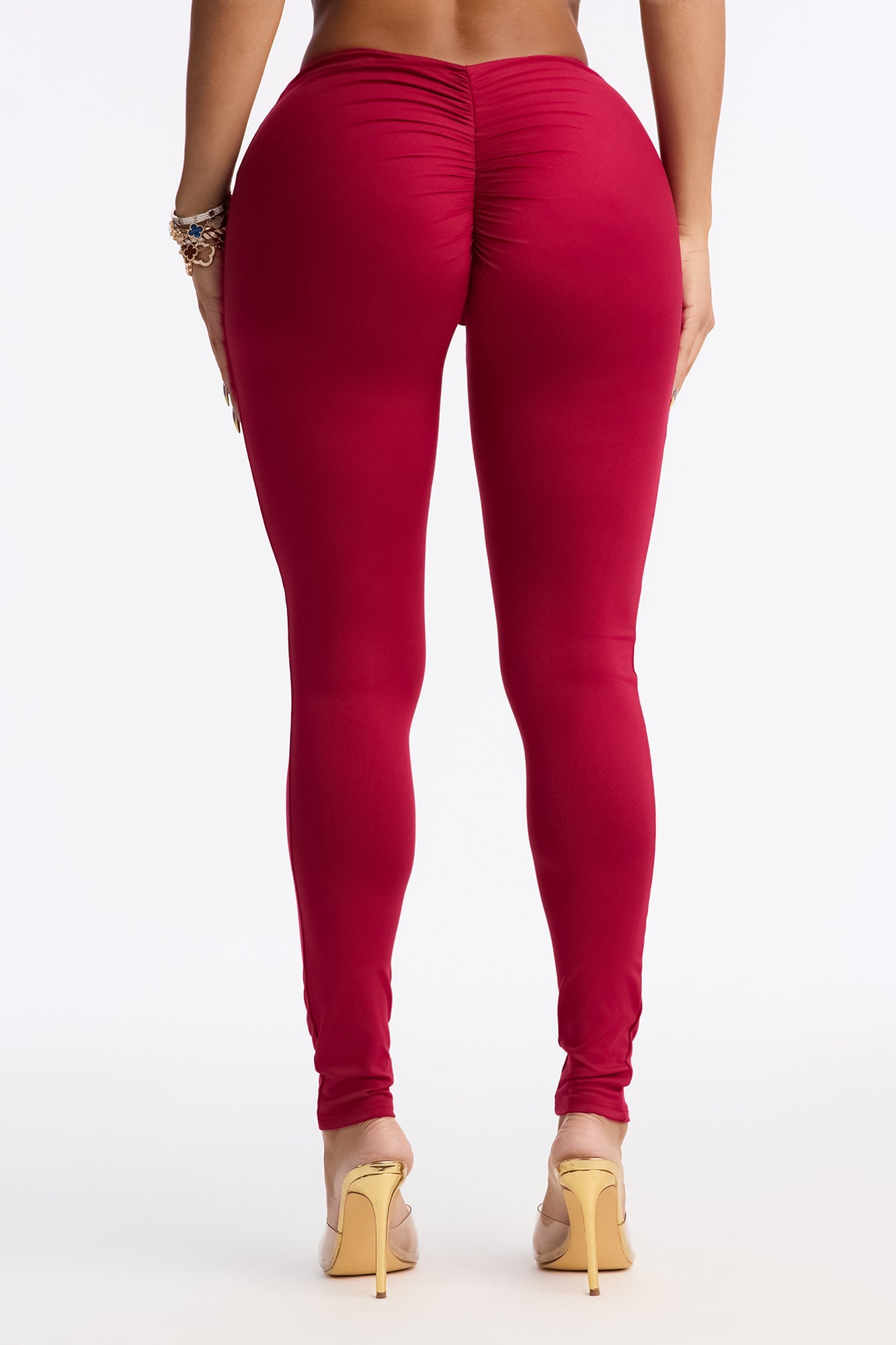Feeling Cheeky Mid Rise Ruched Butt Legging - DarkRed