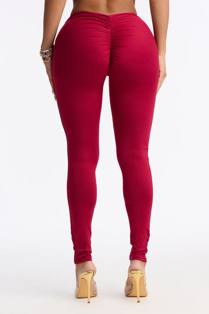 Feeling Cheeky Mid Rise Ruched Butt Legging - DarkRed