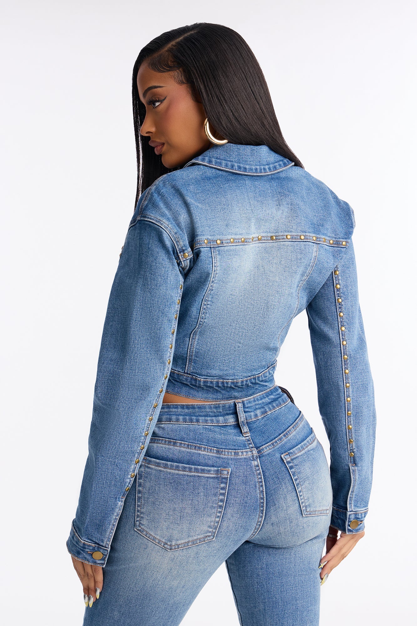 At Dusk Studded Denim Jacket - Dark Wash