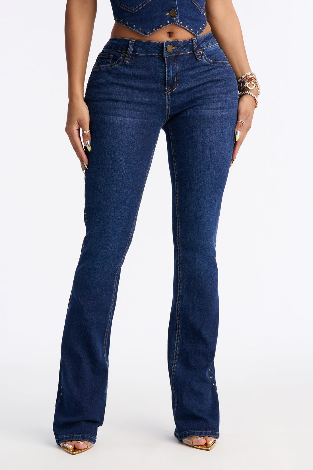 Pierce My Heart Embellished Bootcut Jeans - Dark Wash