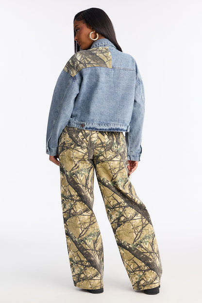In Season Camo Colorblock Denim Pant Set - Medium Wash