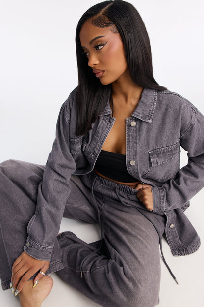 Most Unfettered Denim Shacket - Grey