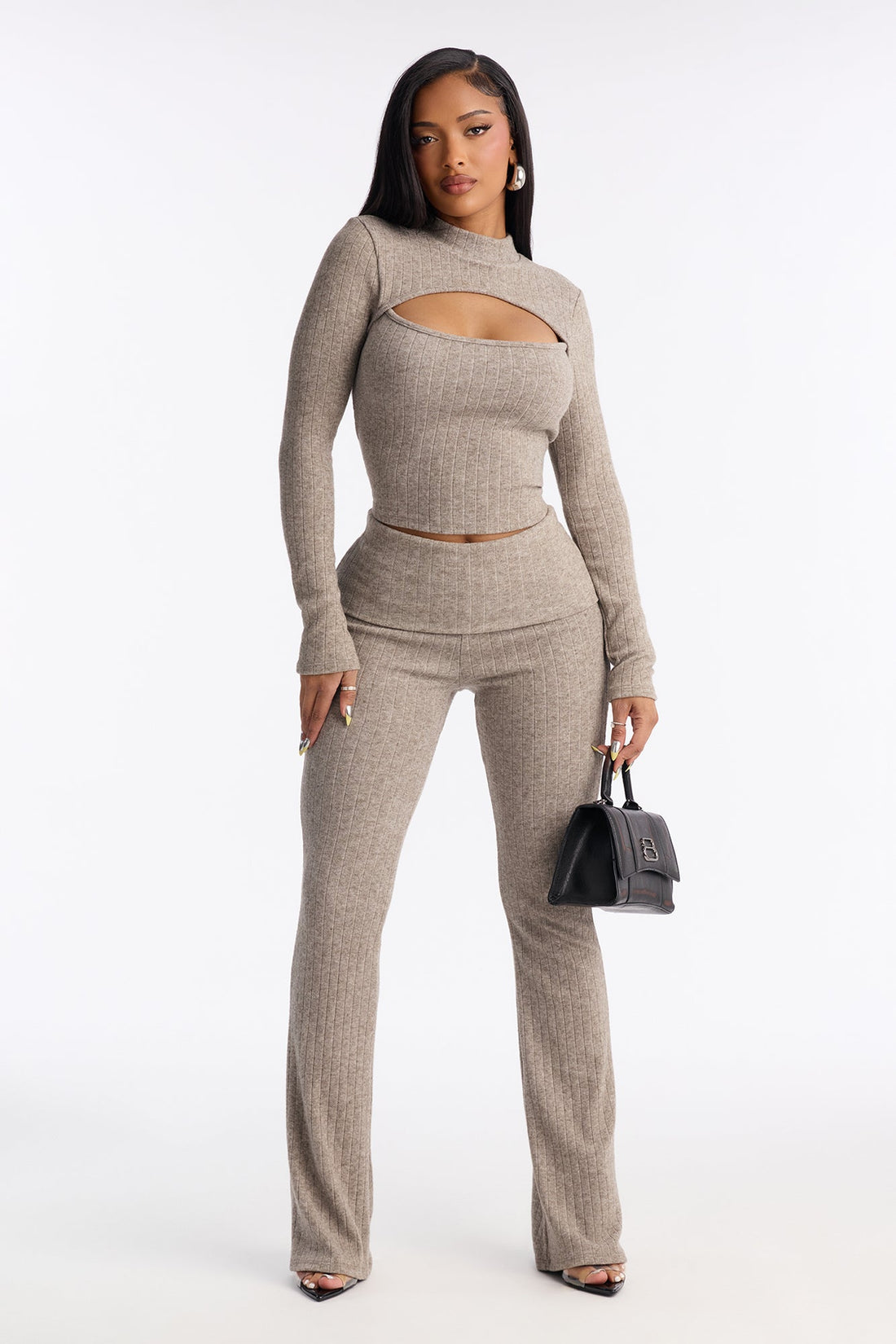 Carla Ribbed Sweater Pant Set - Grey
