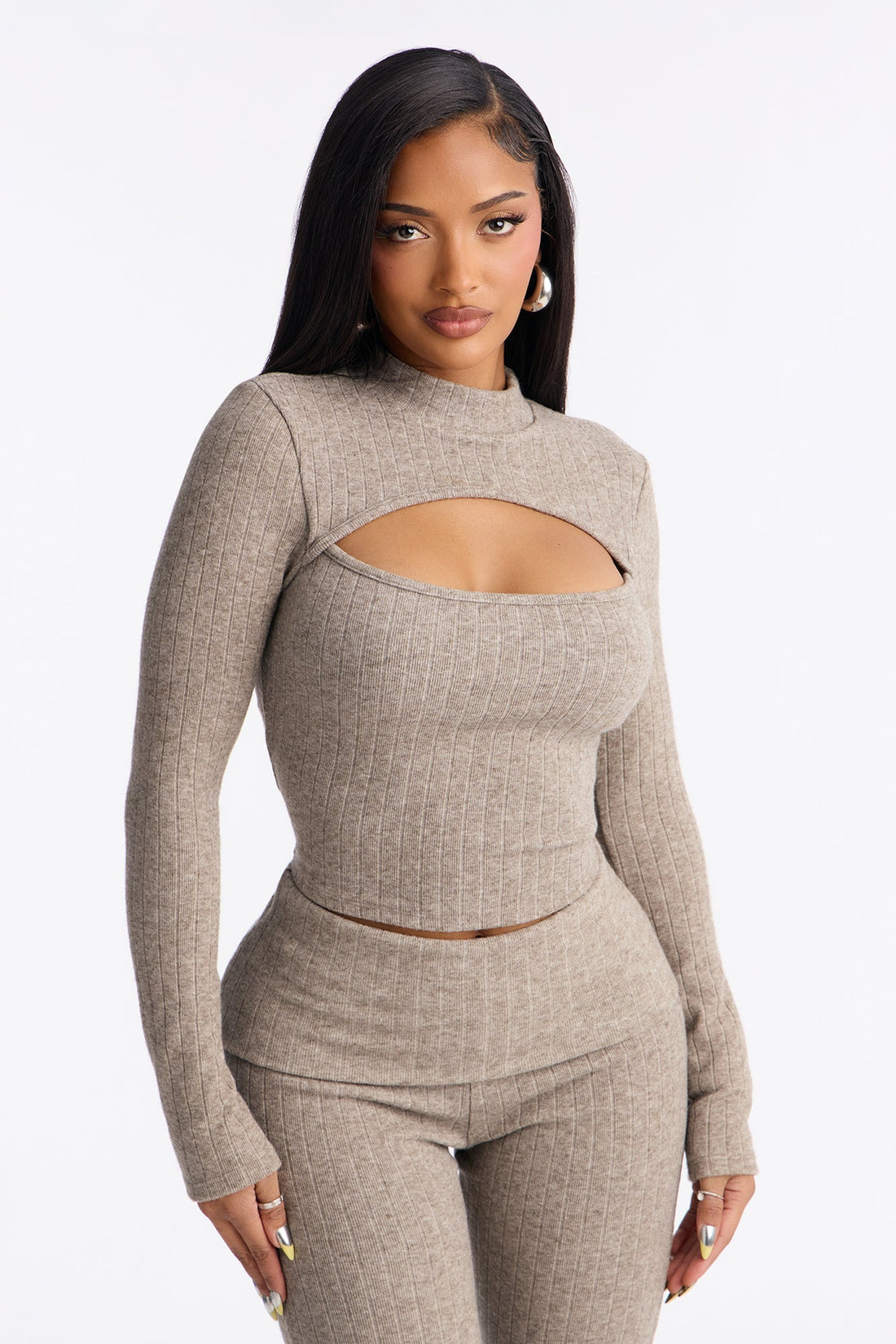 Carla Ribbed Sweater Pant Set - Grey