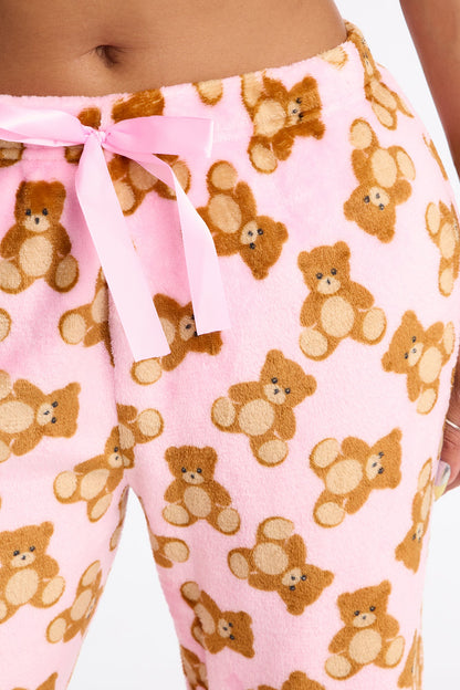 Bear Cuddles Plush PJ Pants - Pink/combo