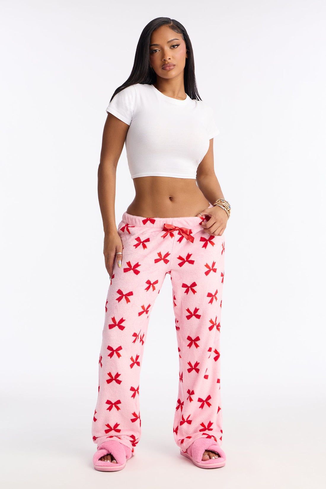 Lovely Bows Plush PJ Pants - Pink/combo