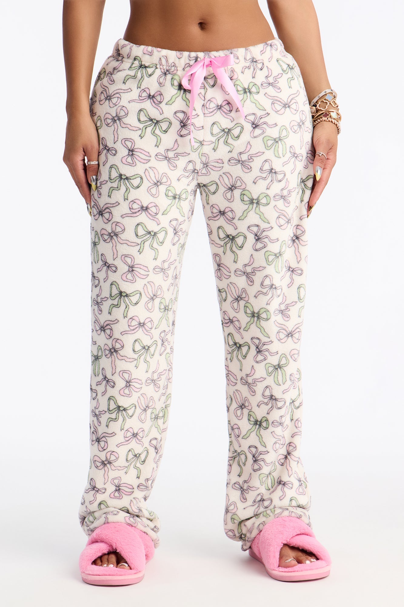 Darling Bows Plush PJ Pants - White/combo