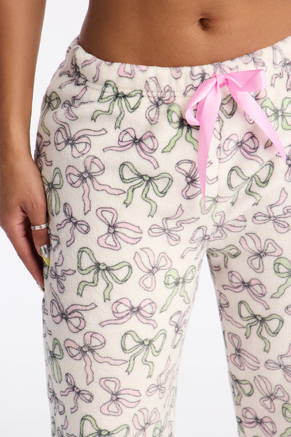Darling Bows Plush PJ Pants - White/combo