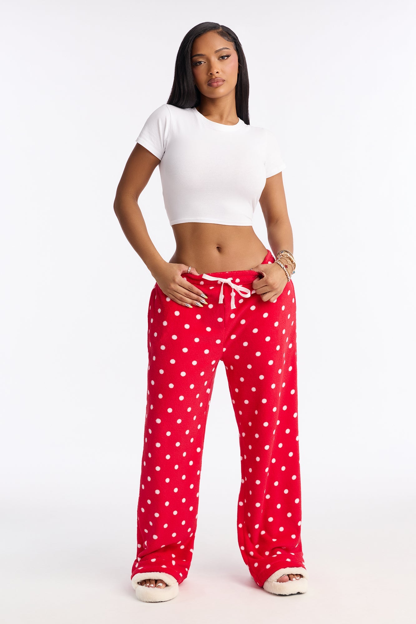 In My Dreams Plush PJ Pants - Red/White
