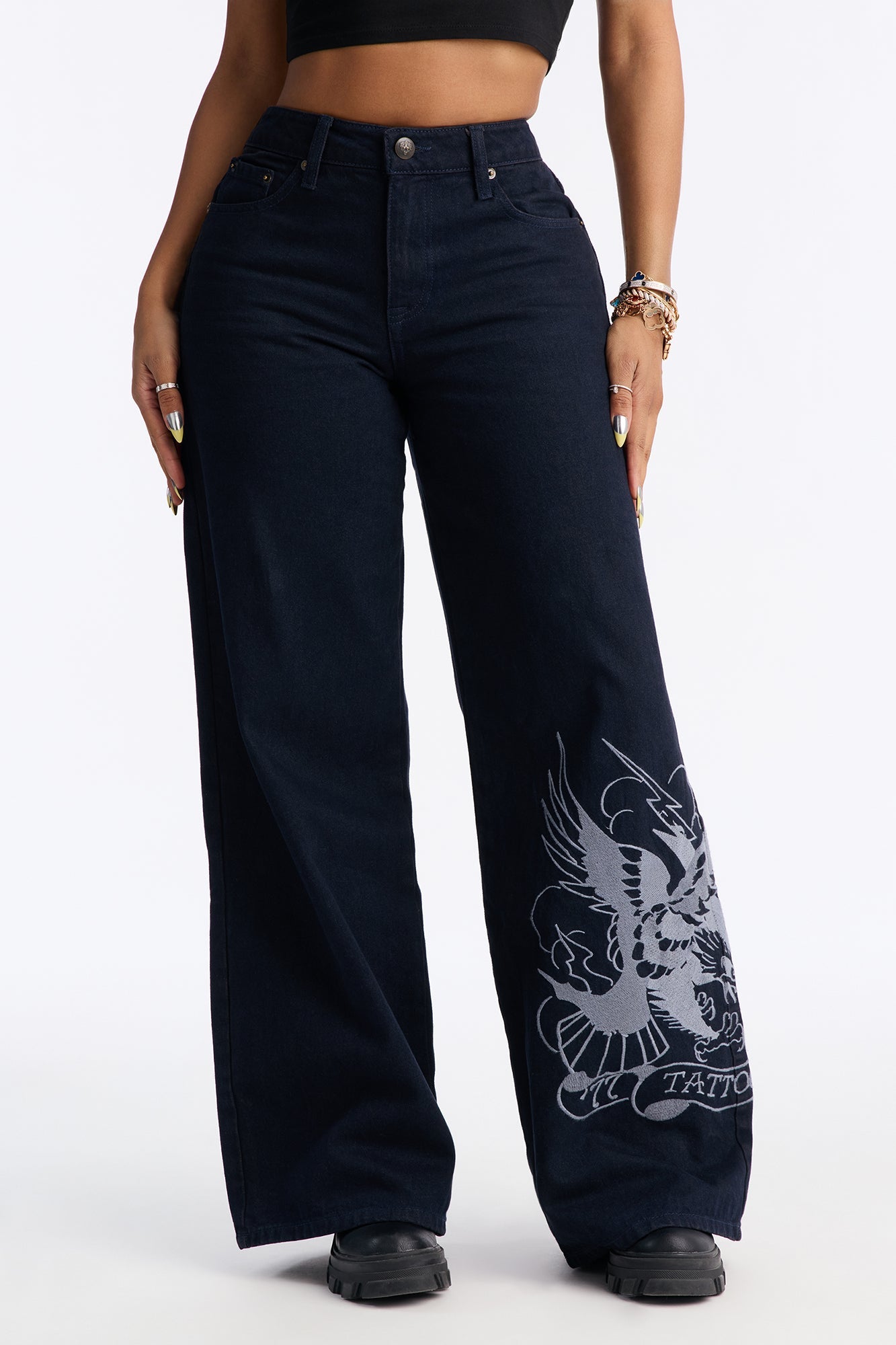 Ed Hardy Heart Snakes Baggy Jeans - Dark Wash