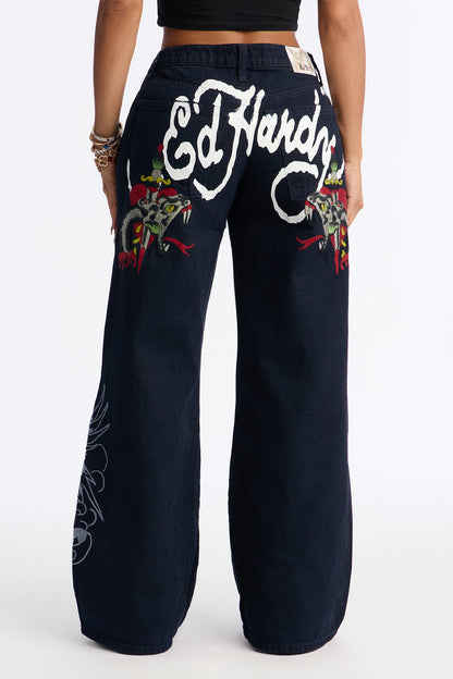 Ed Hardy Heart Snakes Baggy Jeans - Dark Wash
