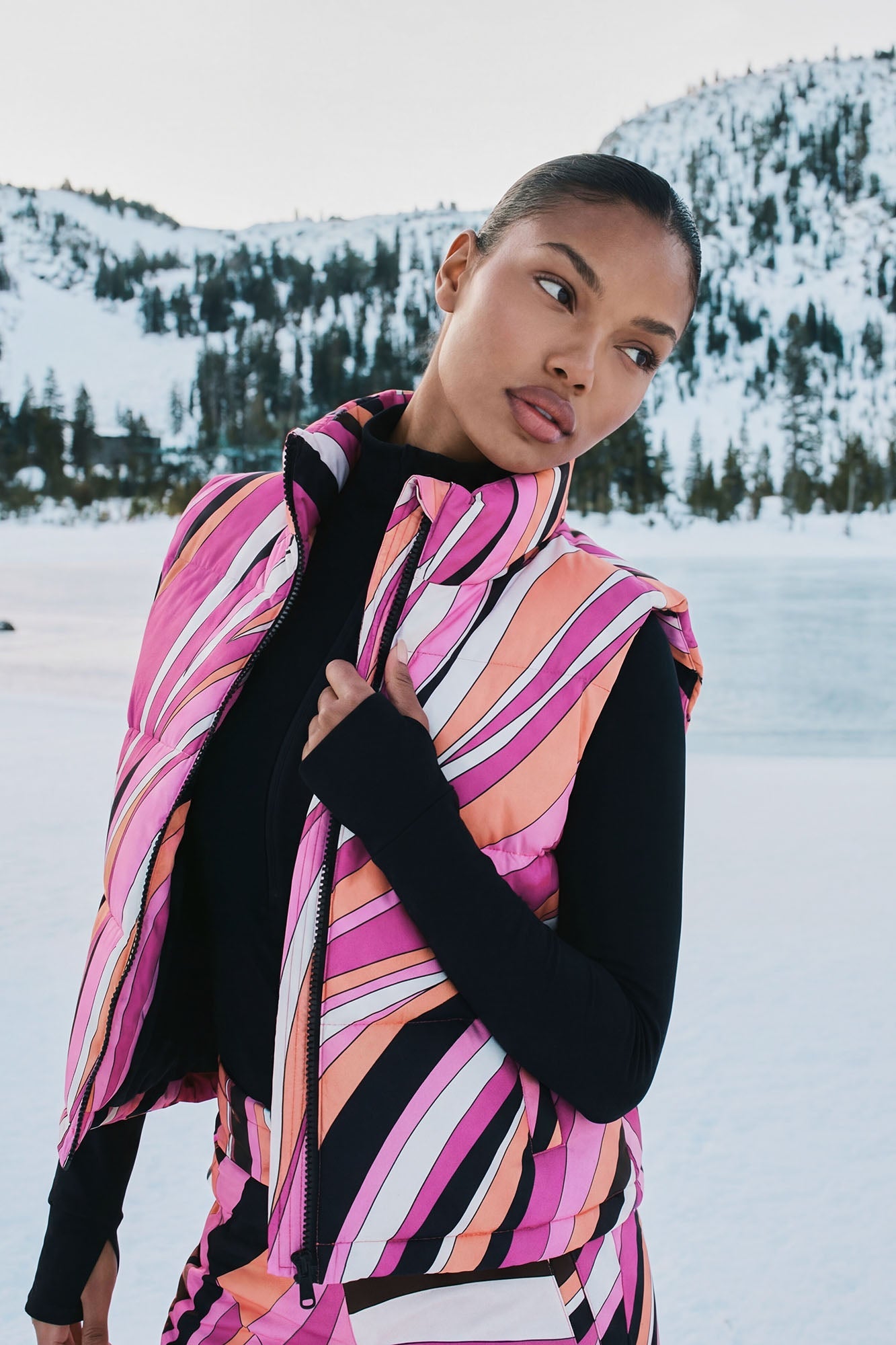 Winter Fun Abstract Puffer Vest - Pink/combo