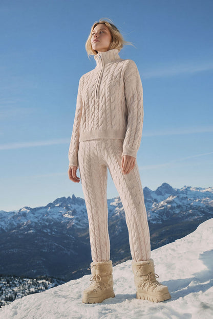 Cozy Days Cable Knit Sweater Pant Set - Taupe