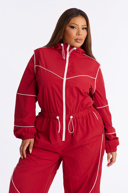 Chelsea Hooded Windbreaker Jumpsuit - Red
