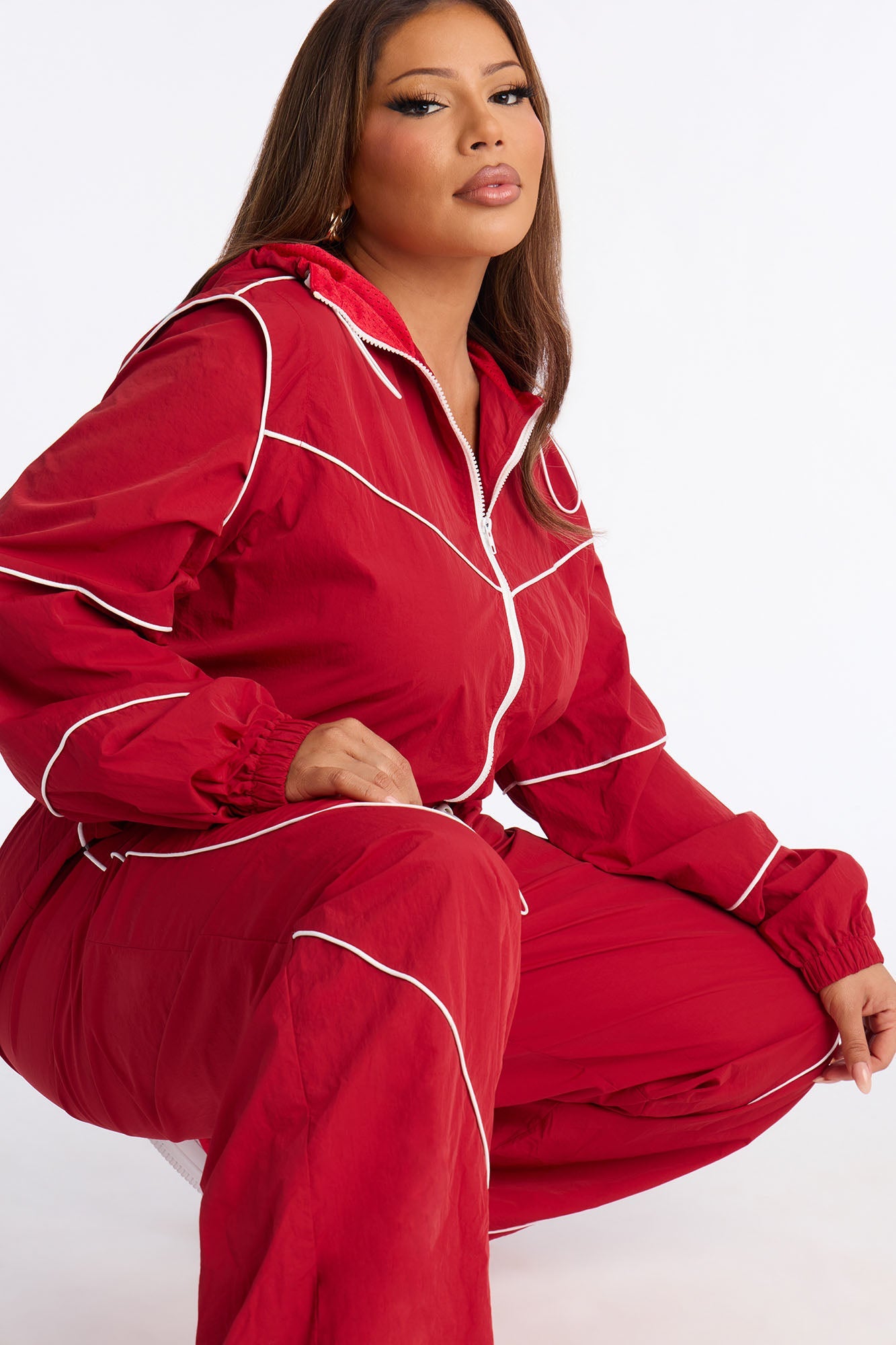 Chelsea Hooded Windbreaker Jumpsuit - Red